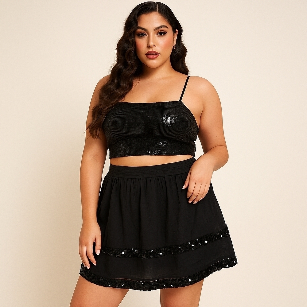 Ann Taylor Loft Petites Black Sequined Pleated Skirt - Size 12 - NWT
